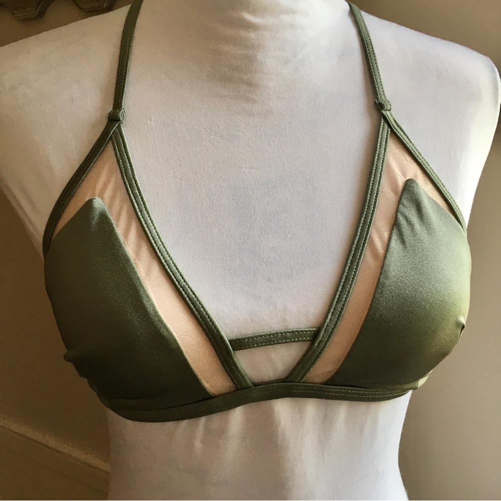 PINK Olive and Gold Metallic Bikini Top in Medium
